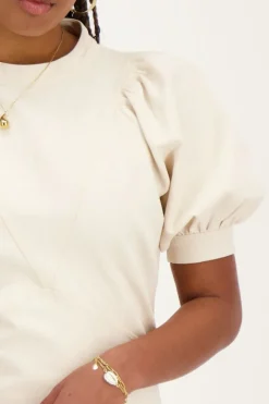 My Jewellery Robe Beige à Manches Bouffantes Et Aspect Lin Outlet