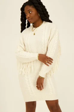 My Jewellery Robe Beige En Maille à Franges Clearance