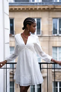 My Jewellery Robe he Avec Col En V Et Ruban Adhésif Blanc Hot