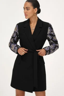 My Jewellery Robe Blazer Noire Avec Manches En Jacquard Sale
