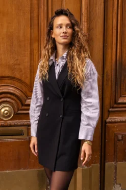 My Jewellery Robe Blazer Noire Sans Manches Avec Col à Revers Discount