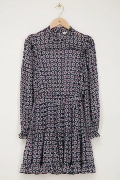 My Jewellery Robe Bleu Foncé à Volants Et Imprimé Fleuri Sale