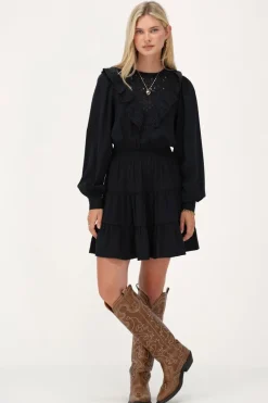 My Jewellery Robe Bleu Foncé Avec Broderies Et Volants Fashion