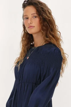 My Jewellery Robe Bleu Foncé Avec Plis Et Manches à Volants Best