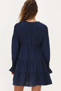 My Jewellery Robe Bleu Foncé Avec Plis Et Manches à Volants Best
