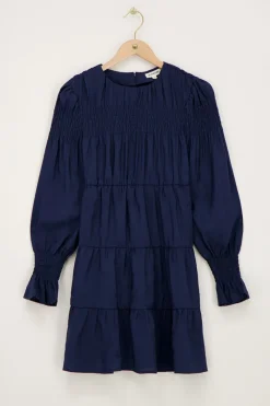 My Jewellery Robe Bleu Foncé Avec Plis Et Manches à Volants Best