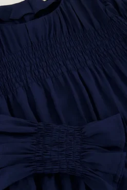 My Jewellery Robe Bleu Foncé Avec Plis Et Manches à Volants Best