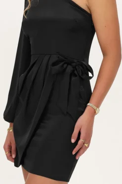 My Jewellery Robe Drappée e Satinée à épaule Dénudée Noir Discount