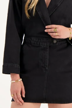 My Jewellery Robe En Denim Noir Avec Col à Revers Outlet
