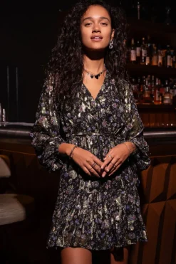 My Jewellery Robe En Jacquard Noir Avec Imprimé Doré Online