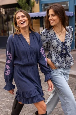 My Jewellery Robe En Mousseline Avec Broderie Lilas Bleu foncé Best