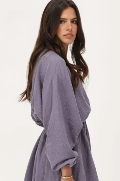 My Jewellery Robe En Mousseline Violette à Manches Bouffantes Fashion