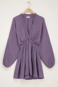 My Jewellery Robe En Mousseline Violette à Manches Bouffantes Fashion