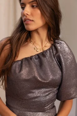 My Jewellery Robe Grise à Une Manche Ballon Avec Lurex Sale