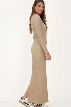 My Jewellery Robe Longue Avec Structure Et Fente Beige Sale
