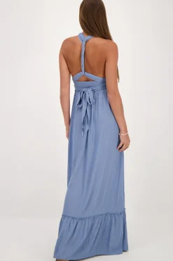 My Jewellery Robe Longue Bleue En Lurex Bleu clair/Bleu Discount