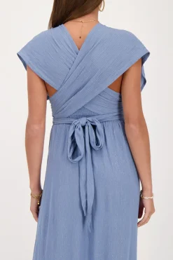 My Jewellery Robe Longue Bleue En Lurex Bleu clair/Bleu Discount