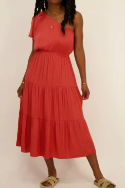 My Jewellery Robe Longue Rouge Asymétrique Fashion