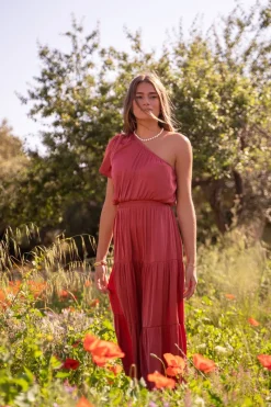My Jewellery Robe Longue Rouge Asymétrique Fashion