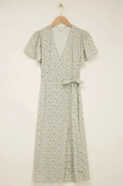 My Jewellery Robe Midi Blanche à Imprimé Floral Bleu Violet clair/Vert/Crème/Bleu Fashion