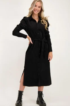 My Jewellery Robe Midi Noire Côtelée Sale