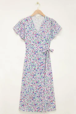 My Jewellery Robe Midi Portefeuille Bleue Et Fleurie Blanc/Violet/Rose/Multicolore/Vert/Bleu Best