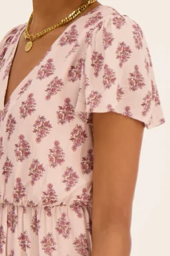 My Jewellery Robe Midi Rose Avec Col En V Profond Et Imprimé Online
