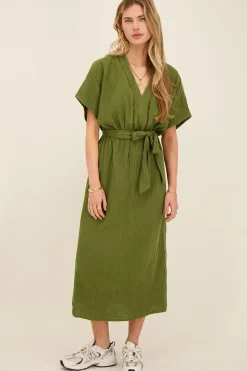 My Jewellery Robe Midi Verte Foncée En Mousseline Clearance