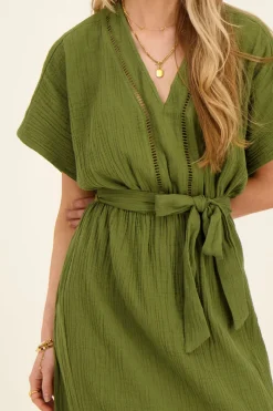 My Jewellery Robe Midi Verte Foncée En Mousseline Clearance
