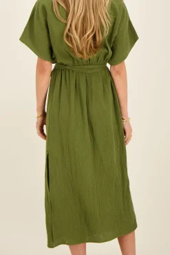 My Jewellery Robe Midi Verte Foncée En Mousseline Clearance