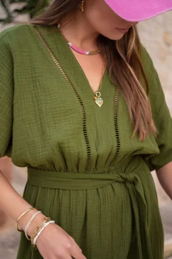 My Jewellery Robe Midi Verte Foncée En Mousseline Clearance