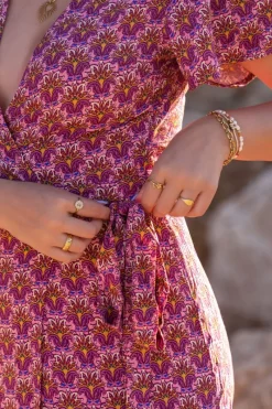 My Jewellery Robe Midi Violette à Motifs Cachemire Violet/Rose/Multicolore/Doré Hot
