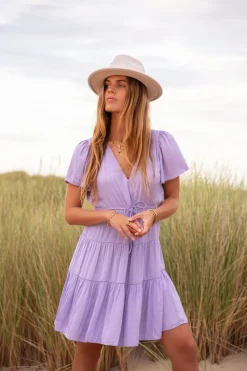 My Jewellery Robe Mi-longue Lilas Effet Satin Violet clair/Vert Fashion