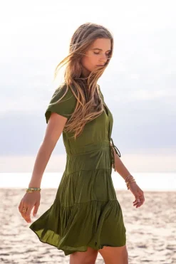 My Jewellery Robe Mi-longue Verte Effet Satin Violet clair/Vert Hot