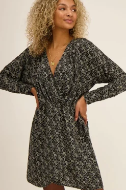 My Jewellery Robe Noire à Fleurs Beiges Outlet