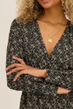 My Jewellery Robe Noire à Fleurs Beiges Outlet