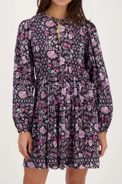 My Jewellery Robe Noire à Imprimé Fleuri Lilas Et Rose Violet/Rose/Noir Sale