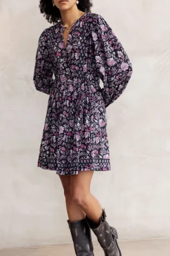 My Jewellery Robe Noire à Imprimé Fleuri Lilas Et Rose Violet/Rose/Noir Sale
