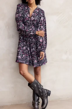 My Jewellery Robe Noire à Imprimé Fleuri Lilas Et Rose Violet/Rose/Noir Sale