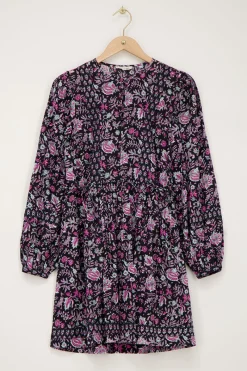 My Jewellery Robe Noire à Imprimé Fleuri Lilas Et Rose Violet/Rose/Noir Sale