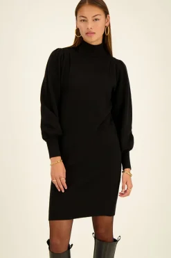 My Jewellery Robe Noire à Manches Bouffantes Et Col Roulé New