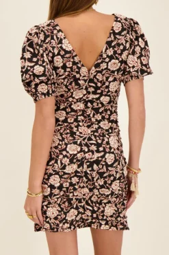 My Jewellery Robe Noire Et Beige Fleurie Col V Best