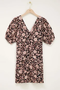 My Jewellery Robe Noire Et Beige Fleurie Col V Best