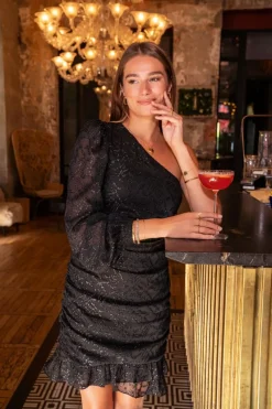 My Jewellery Robe Noire épaule Dénudée Avec Lurex Fashion