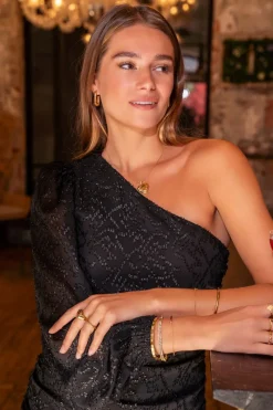 My Jewellery Robe Noire épaule Dénudée Avec Lurex Fashion