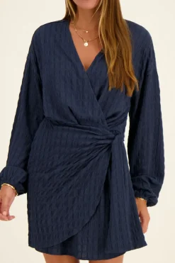 My Jewellery Robe Portefeuille Bleue En Tissu Gaufré Discount