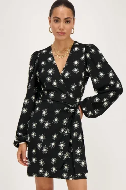My Jewellery Robe Portefeuille En Crinoline Noire Avec Imprimé Soleil Discount