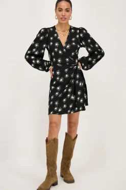 My Jewellery Robe Portefeuille En Crinoline Noire Avec Imprimé Soleil Discount