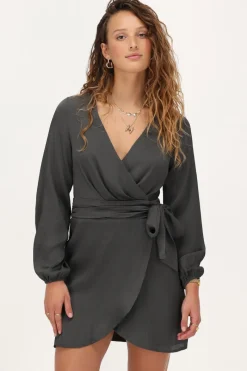 My Jewellery Robe Portefeuille Gris Foncé Avec Ceinture Gris/Gris foncé Sale