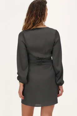 My Jewellery Robe Portefeuille Gris Foncé Avec Ceinture Gris/Gris foncé Sale